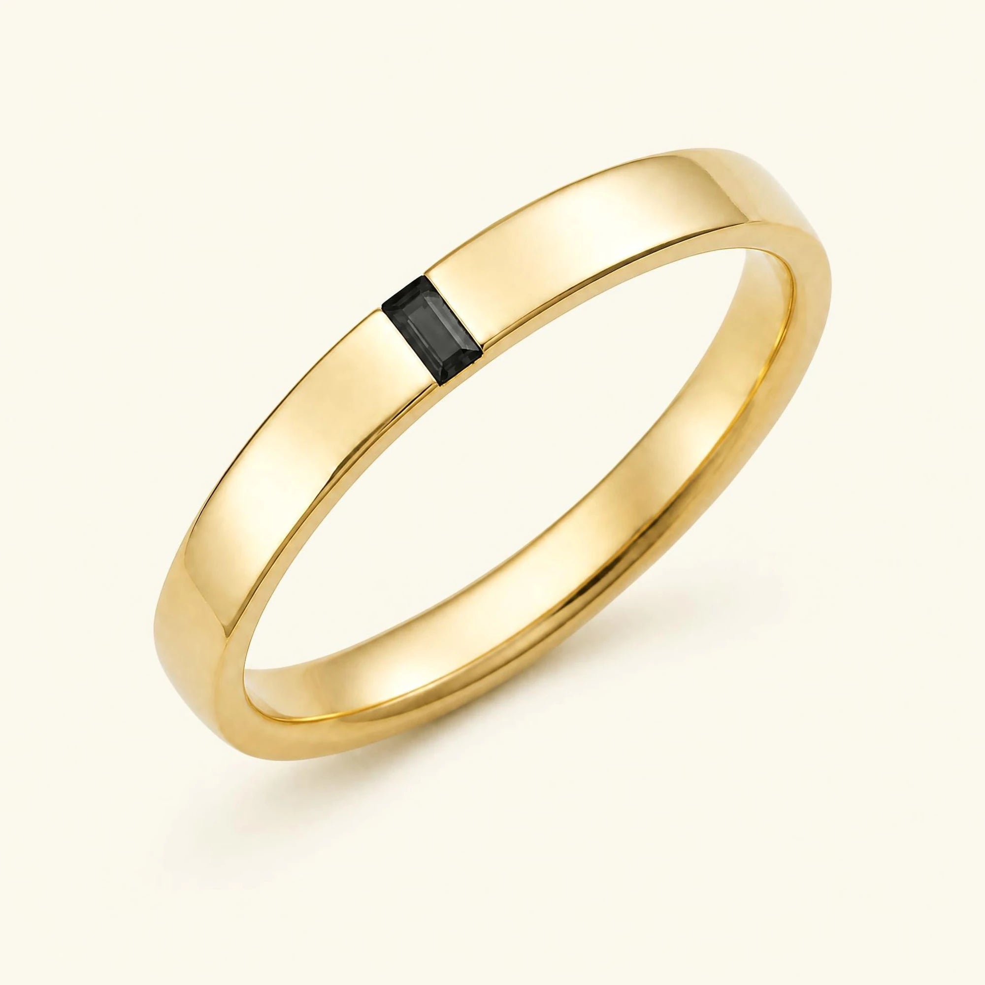 Solitaire baguette black diamond ring men's yellow gold