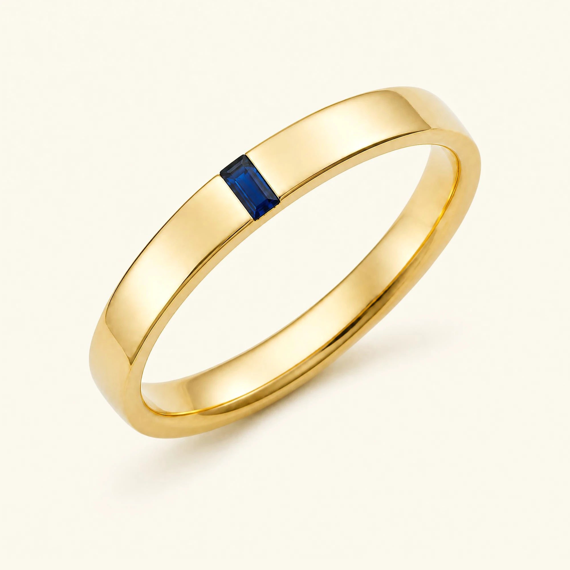 Bague solitaire baguette de saphir pour homme en or jaune