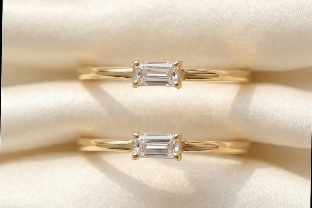 Natural diamond and laboratory-grown diamond compared side by side