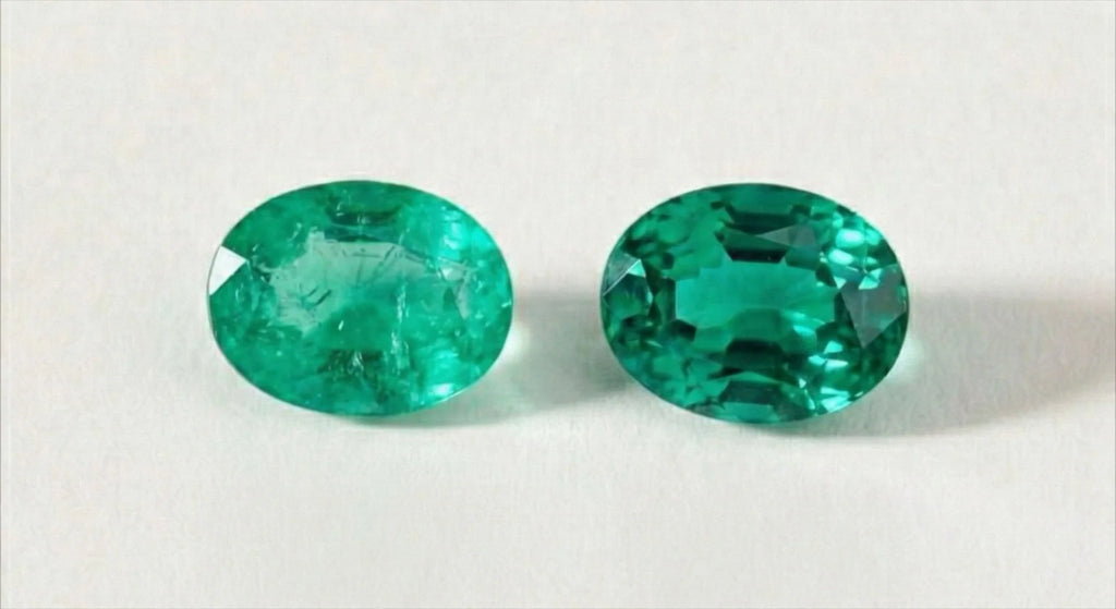 Visual comparison between a Colombian Emerald and a Zambian Emerald
