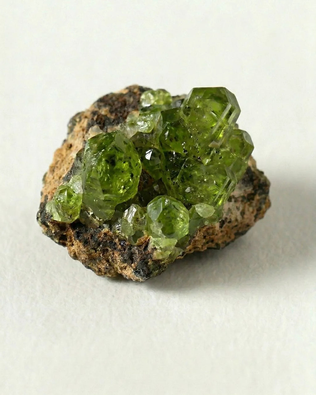 Raw peridot crystals from Zabargad Island in Egypt, a historic source mined since Antiquity