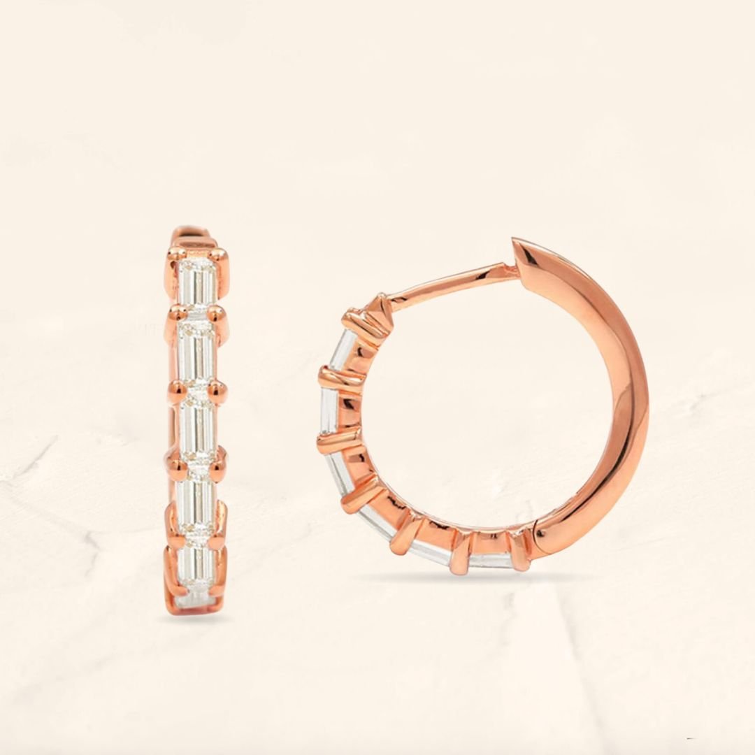 Créoles Yatra taille baguette en diamant et or rose