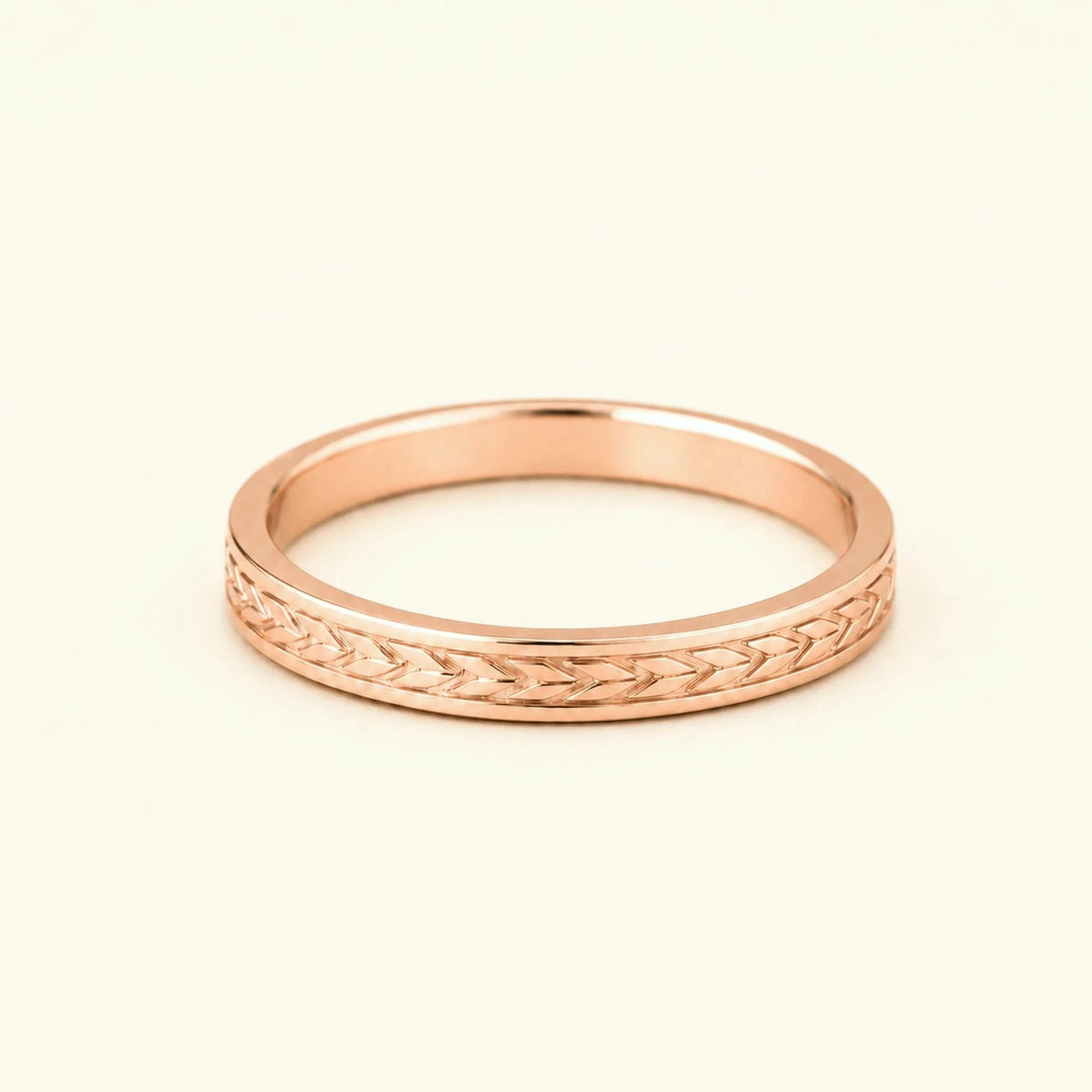 3mm laurel engraved 18K rose gold wedding ring Kléos