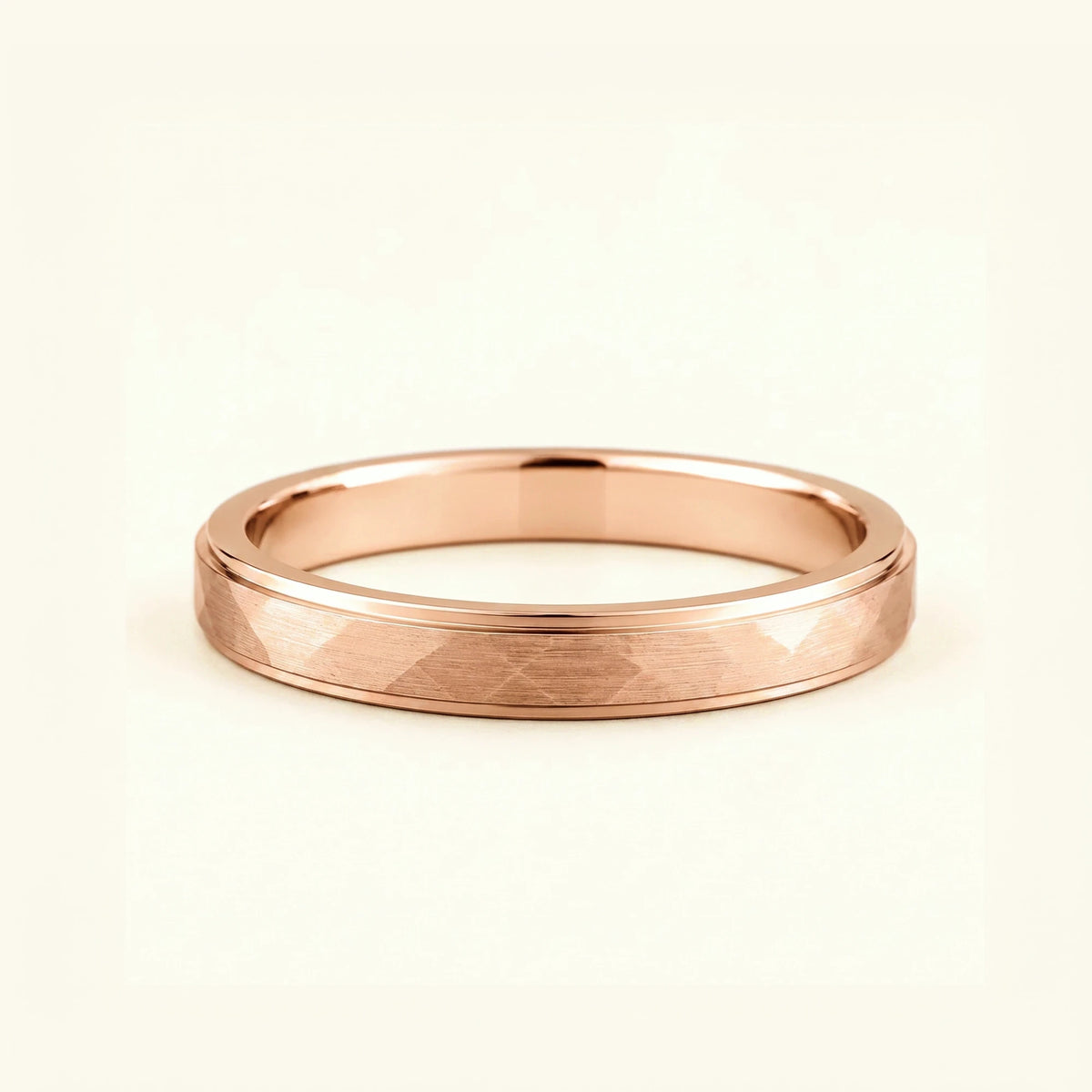 Men's hammered 4mm rose gold wedding band Akmon, forged finish