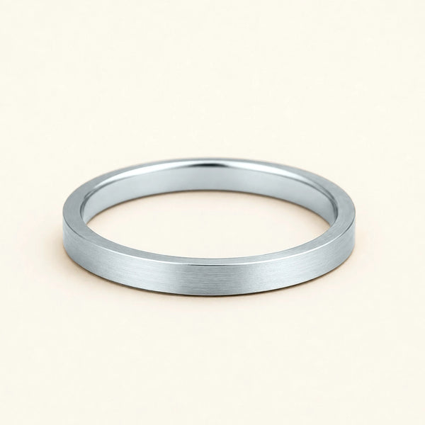 Kanso brushed flat wedding band in 18k white gold for men, matte flat ring