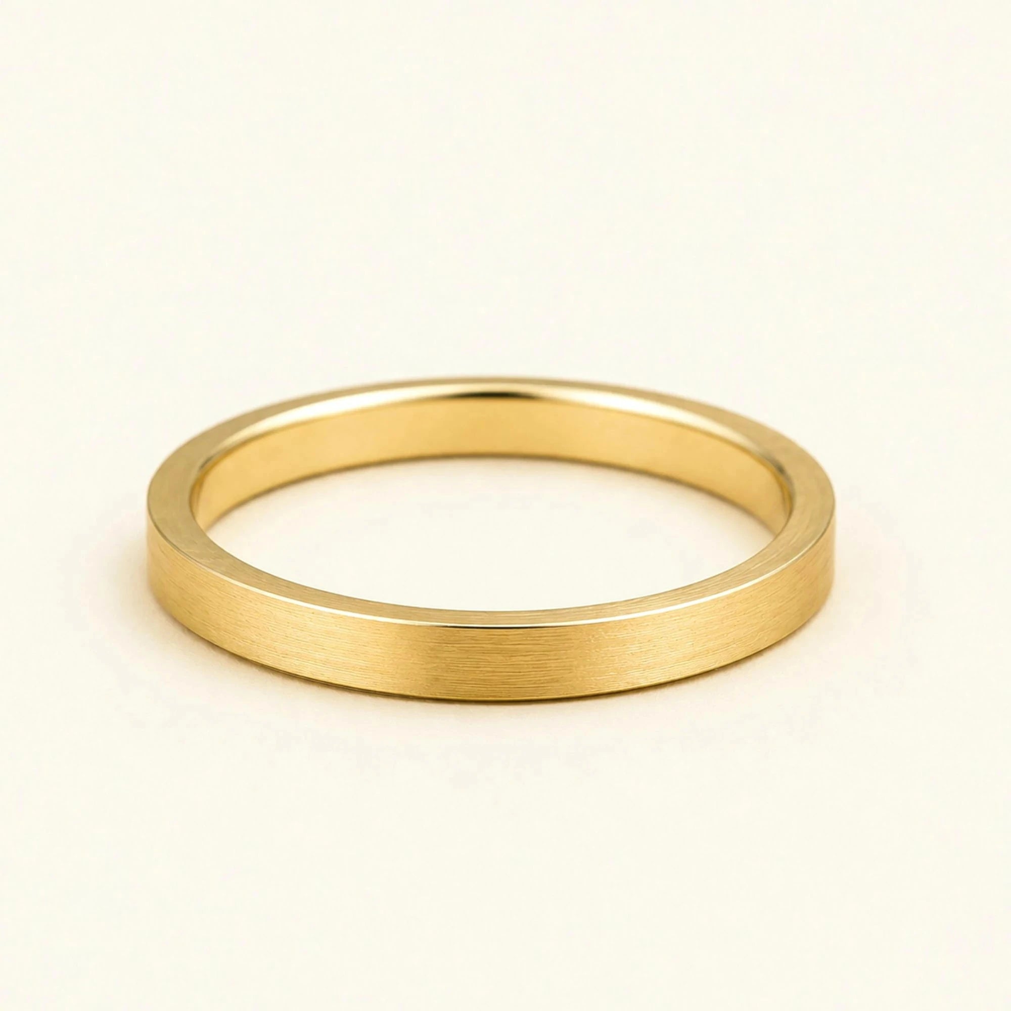 Kanso flat brushed 18K yellow gold wedding ring, flat matte bangle