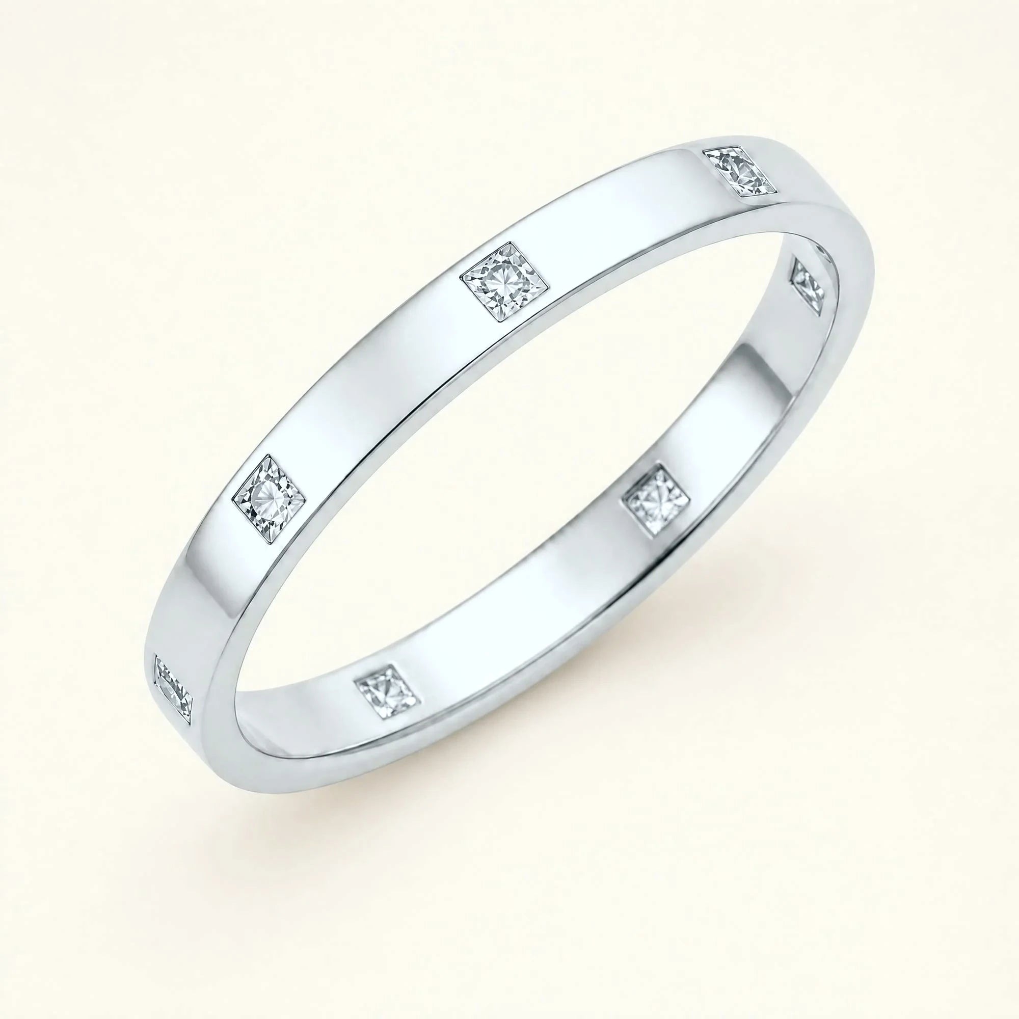 Princess cut white diamond wedding ring for men in white gold
