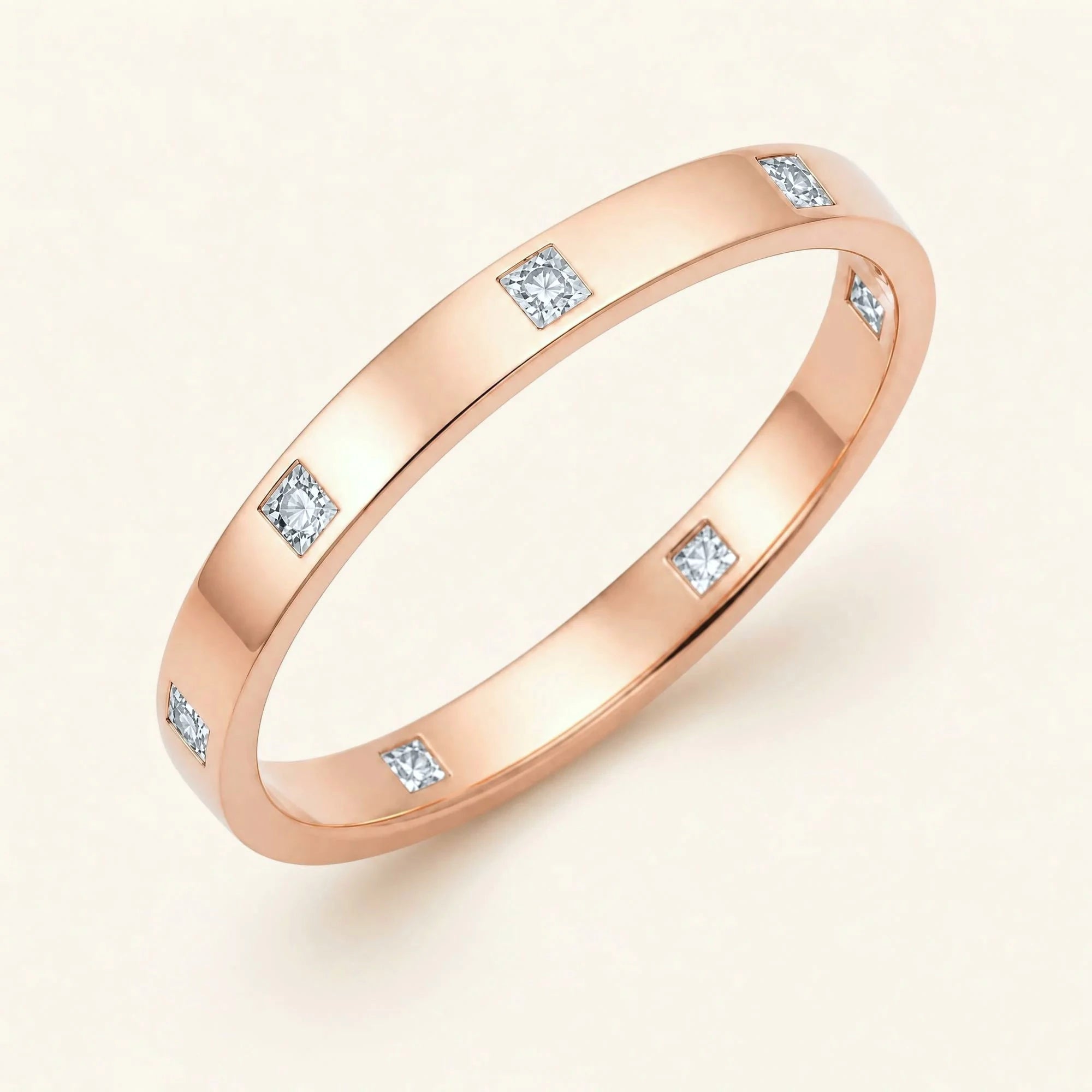Princess cut white diamond wedding ring for men in rose gold
