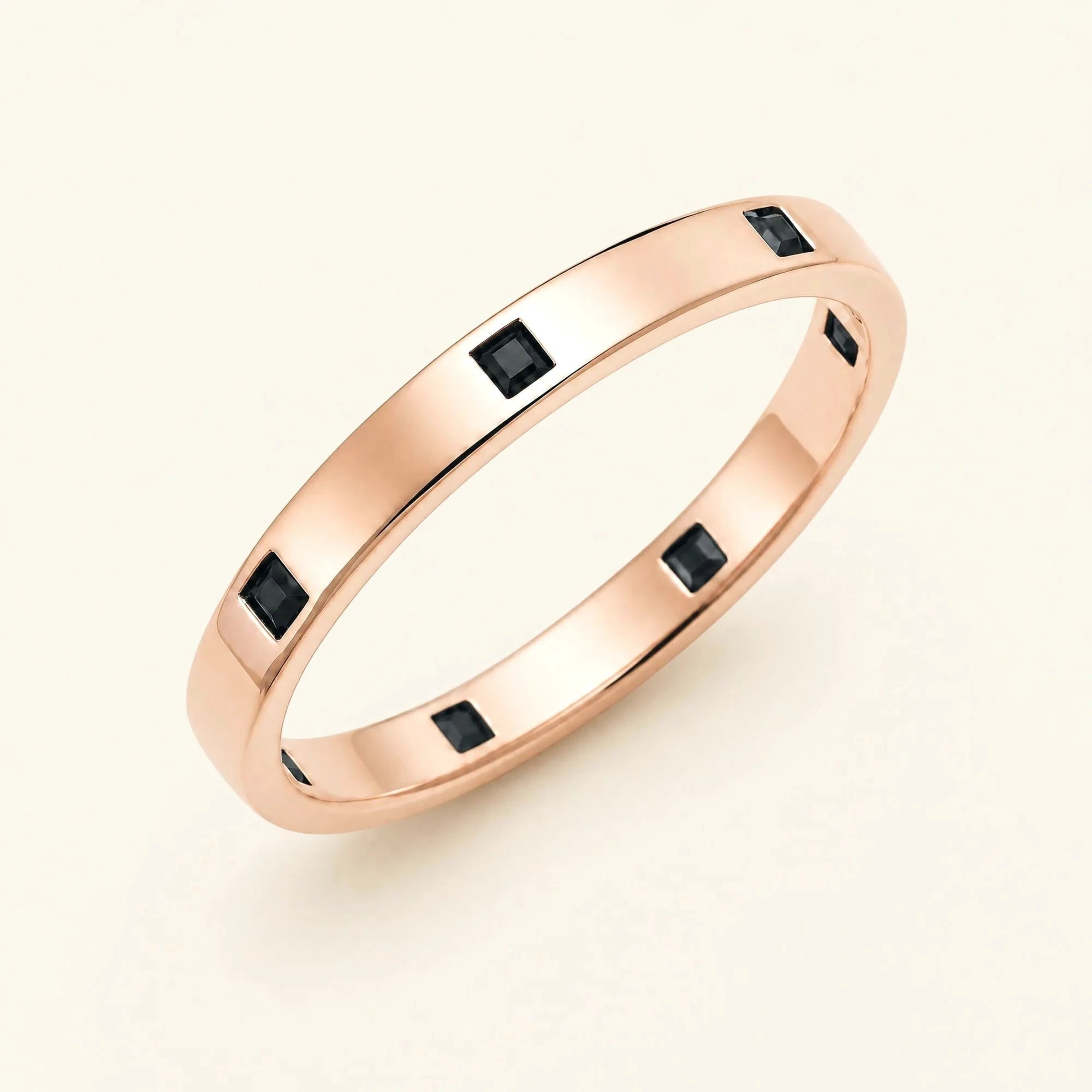 Princess black diamond wedding ring men's rose gold