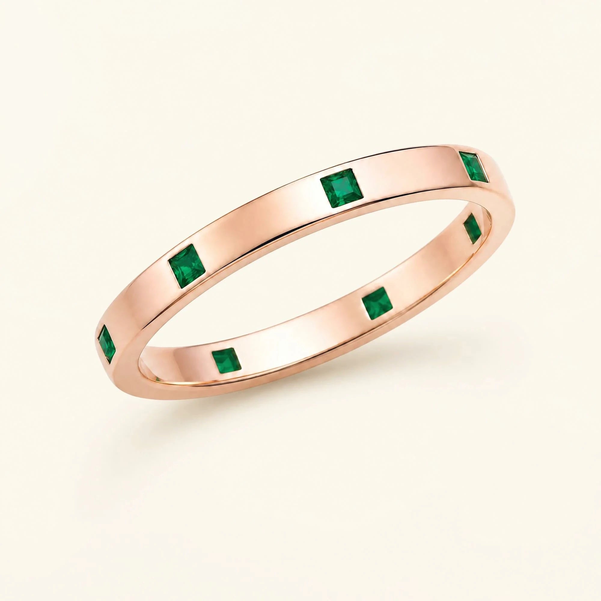 Princess cut emerald wedding ring for men in rose gold