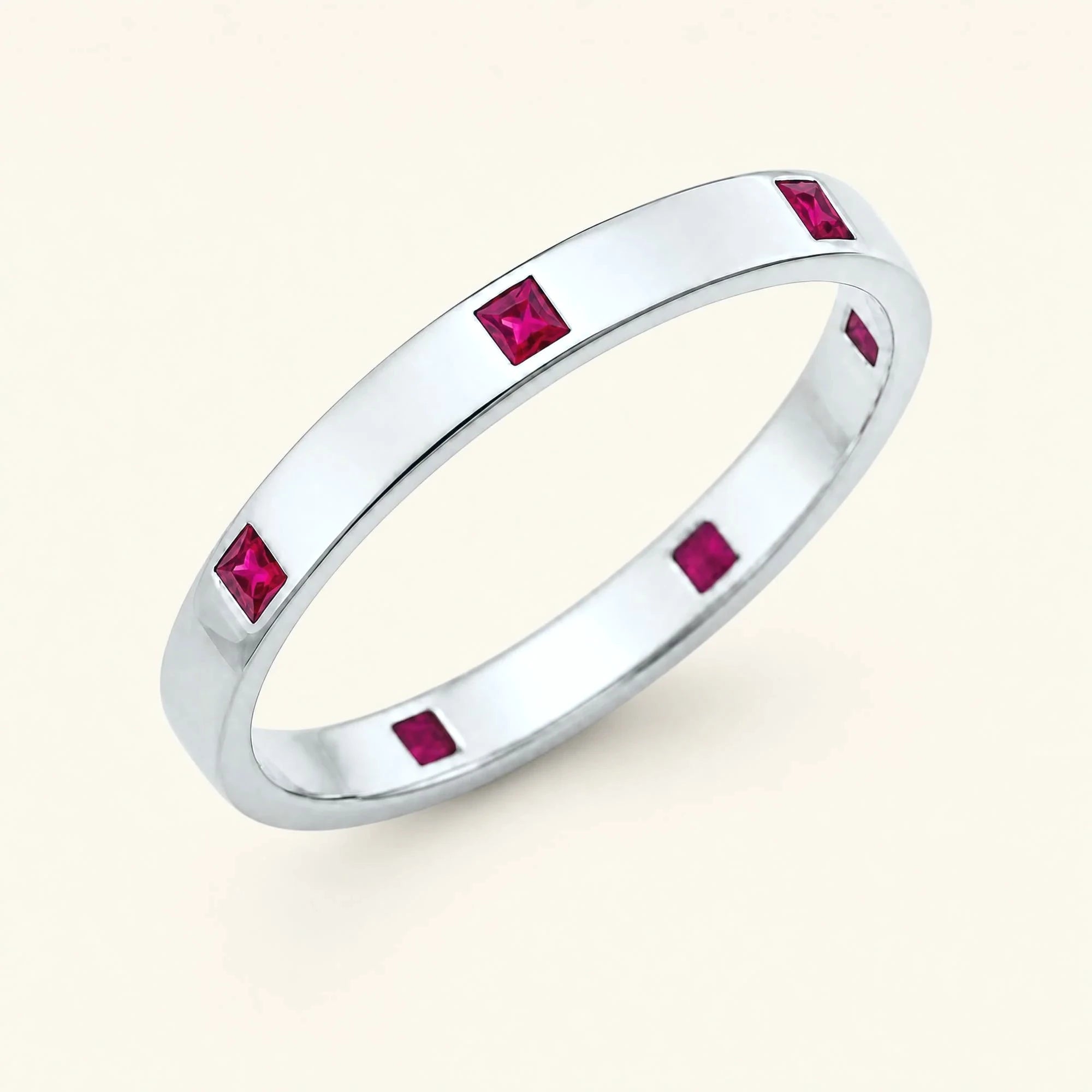 Princess cut ruby wedding ring for men in white gold
