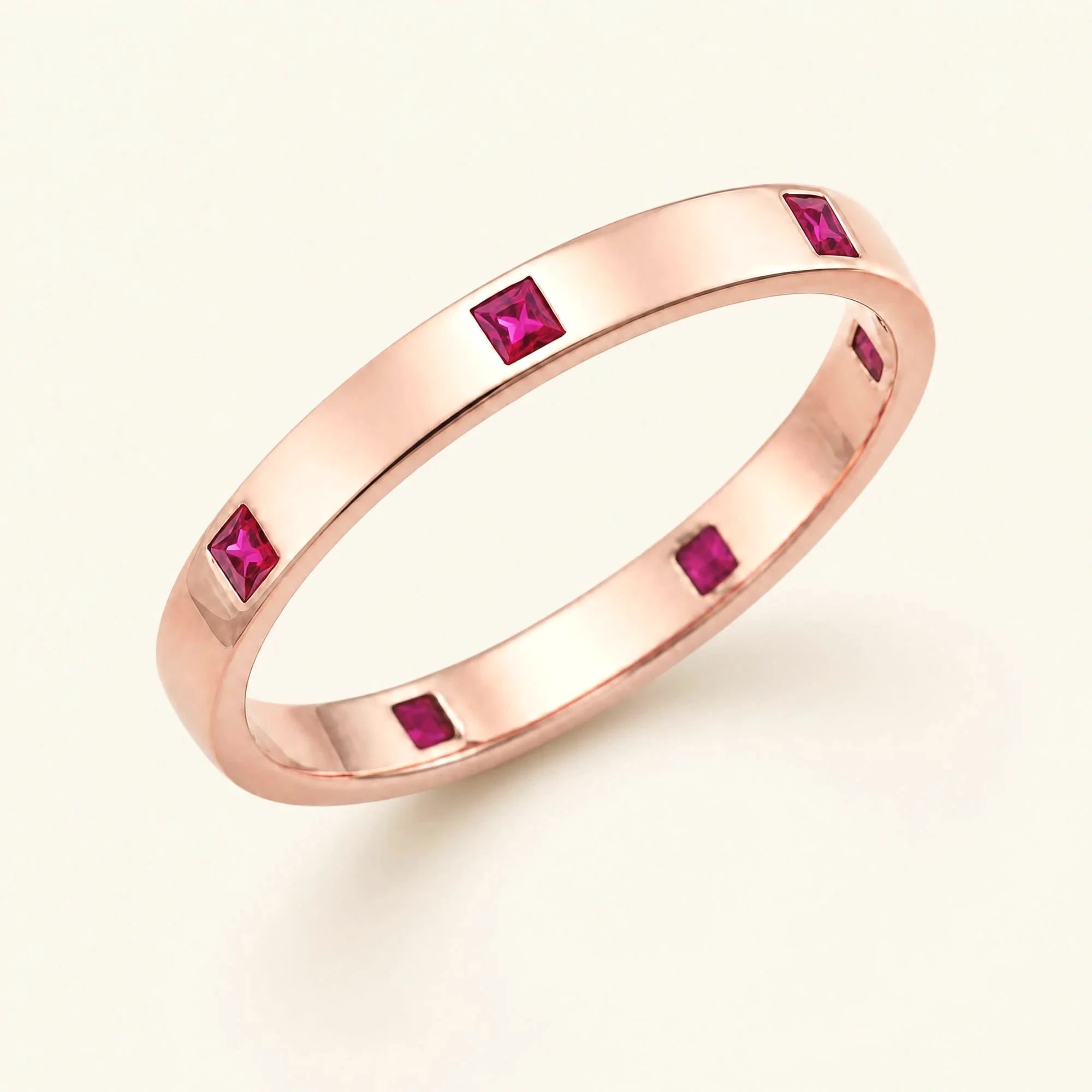 Princess cut ruby wedding ring for men in rose gold