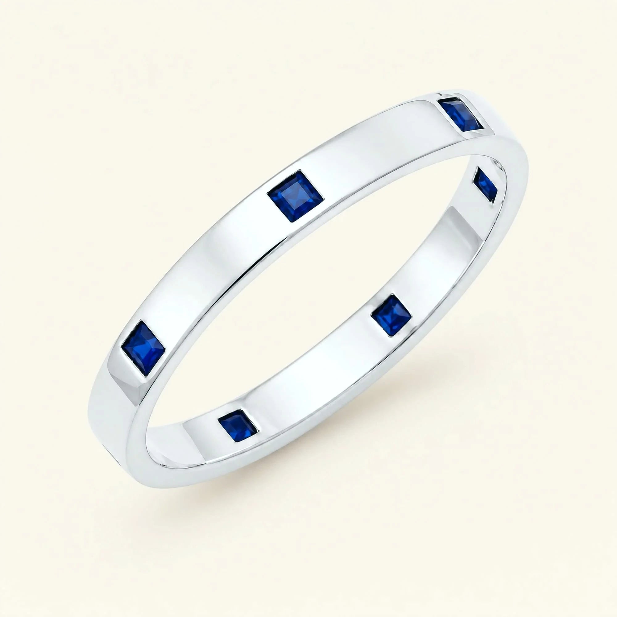 Princess cut sapphire wedding ring for men in white gold