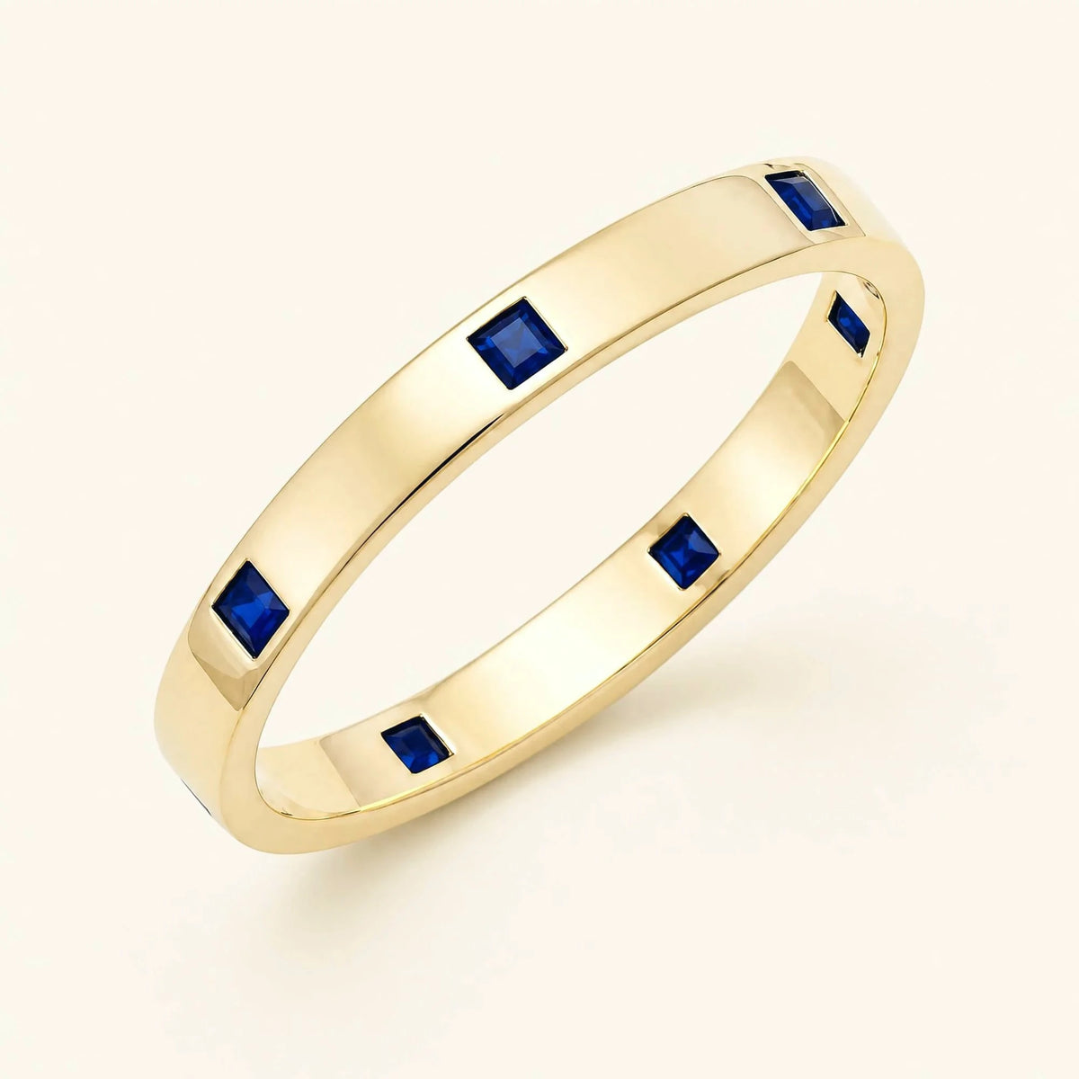 Princess cut sapphire wedding ring for men in yellow gold