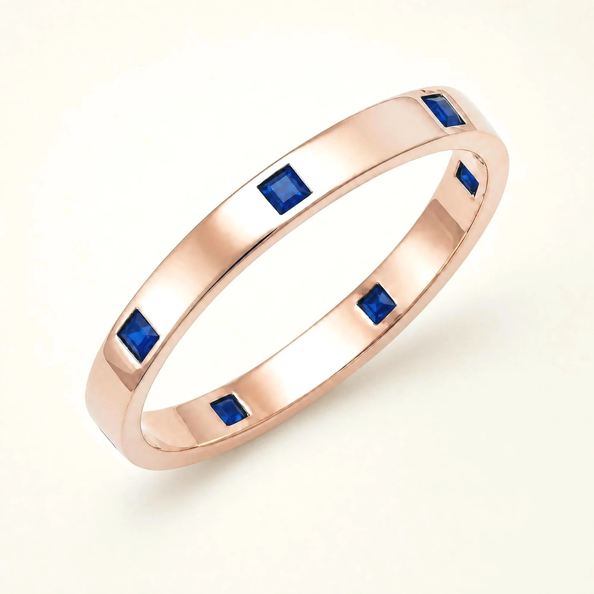 Princess cut sapphire wedding ring for men in rose gold