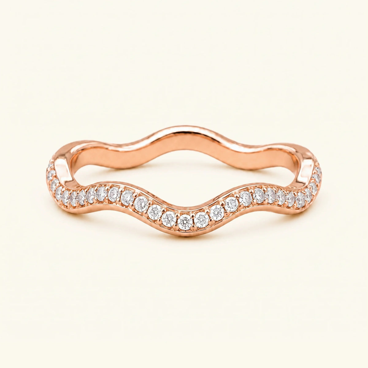 Thalassa wave wedding ring with diamonds in 18K rose gold, half-eternity pavé set