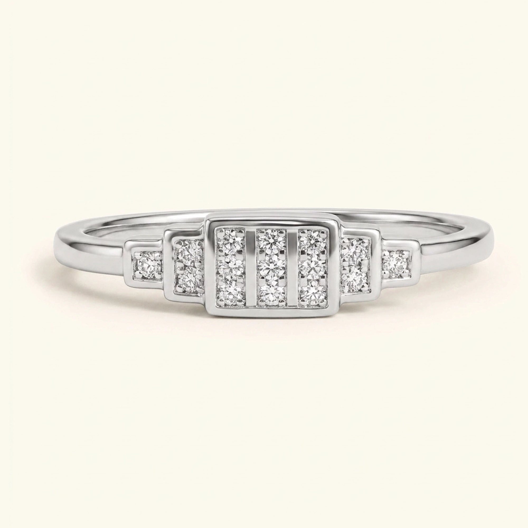 Brami XL geometric art deco wedding ring in white gold set with diamonds