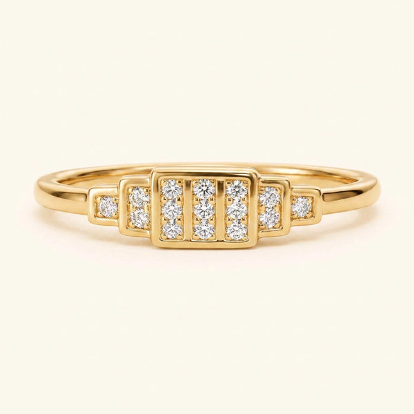 Bague alliance Brami XL géométrique art déco en or jaune sertie de diamants