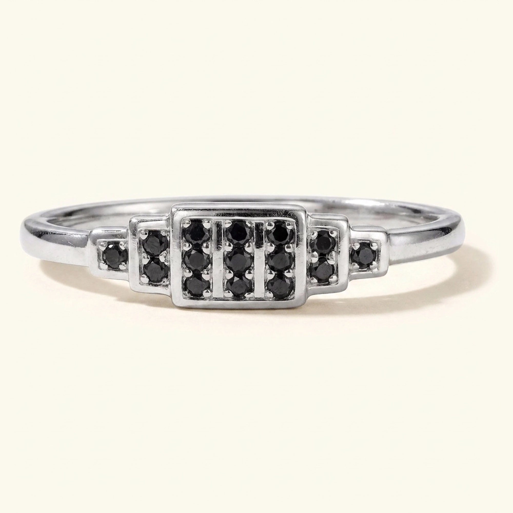 White gold Brami XL geometric art deco wedding ring set with black diamonds
