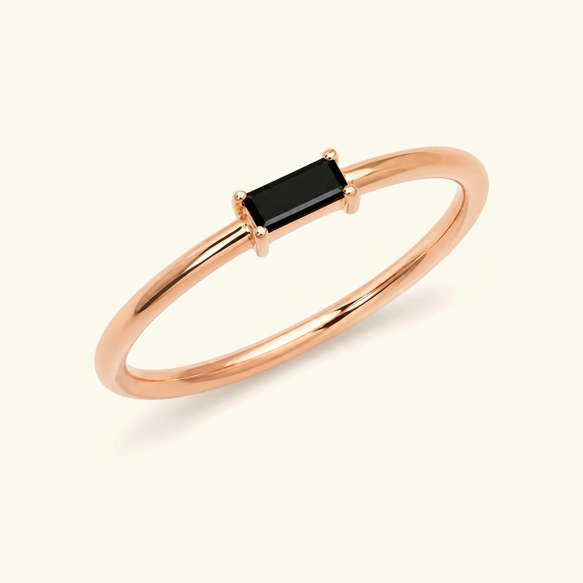 Shanti black diamond rectangular ring in vermeil rose gold, fine minimalist wedding ring modern jewellery