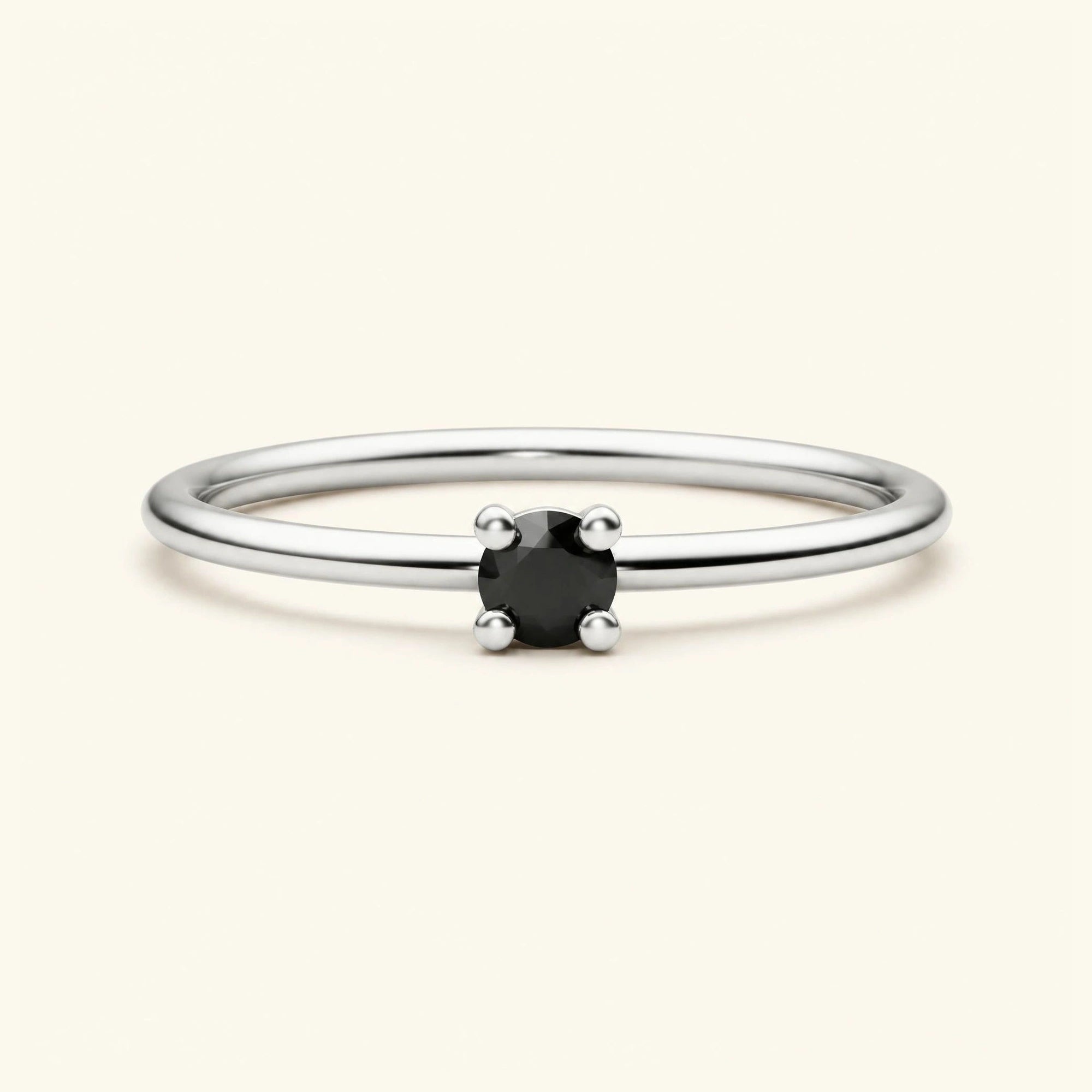 White gold solitaire black diamond ring Saral