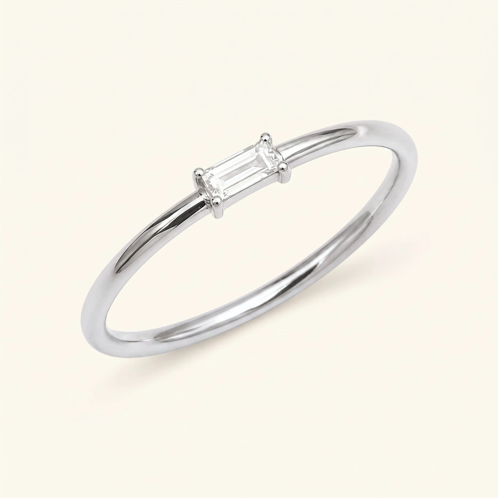 Shanti diamond baguette solitaire ring in white gold