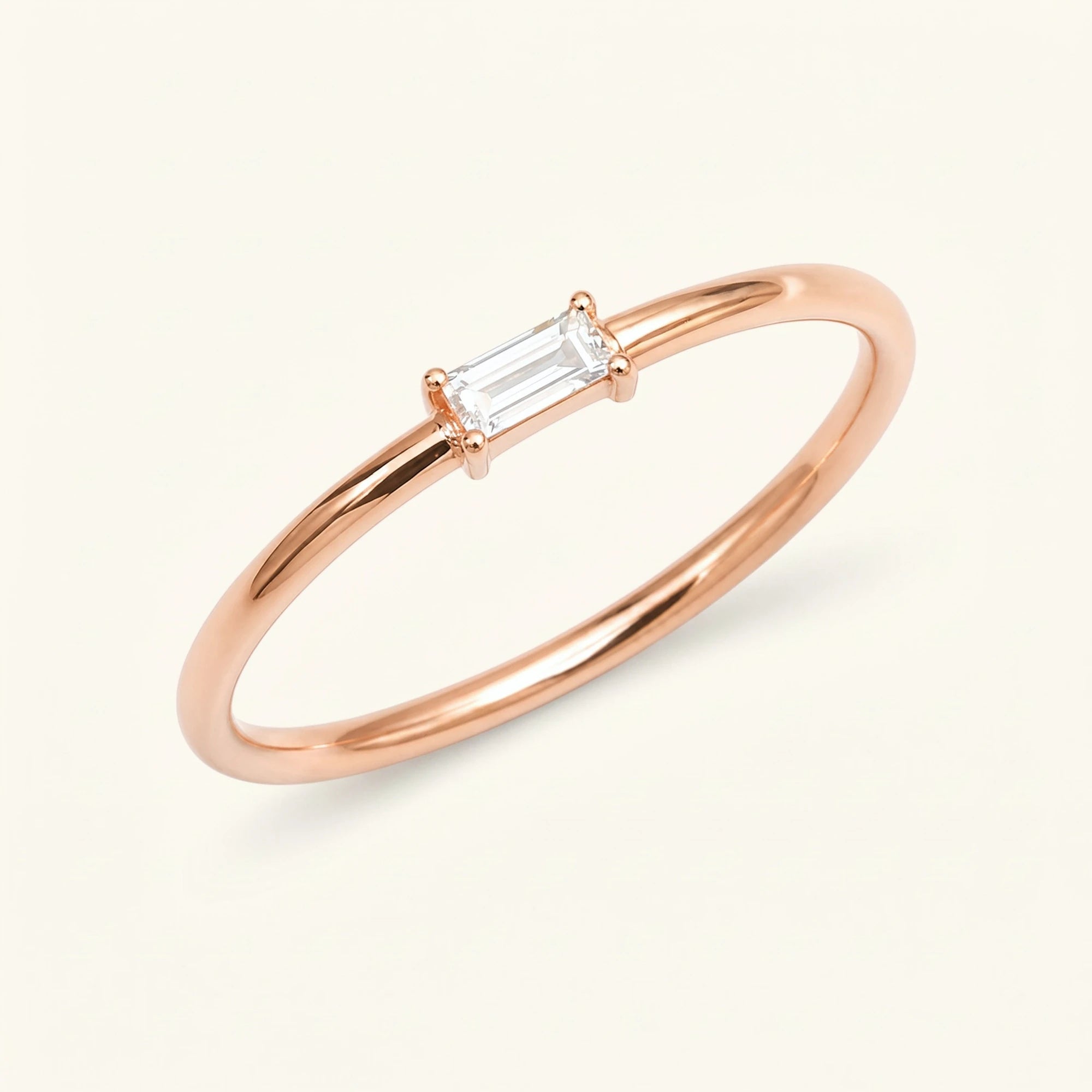 Shanti diamond baguette solitaire ring in rose gold