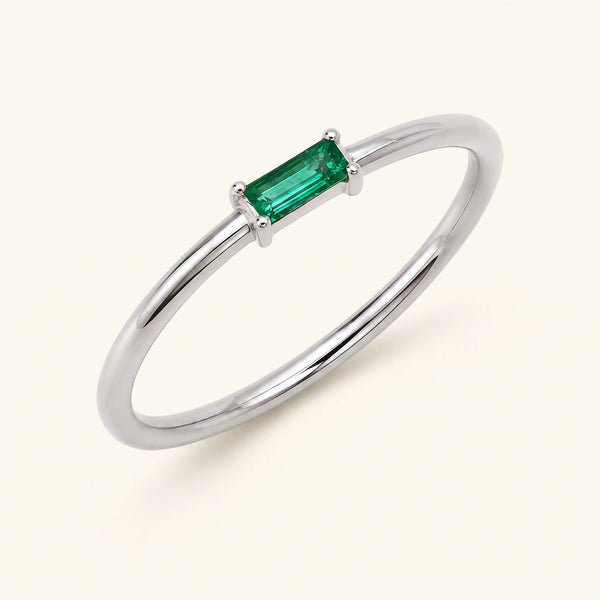 Shanti fine ring green emerald baguette cut set on vermeil silver band minimalist jewellery