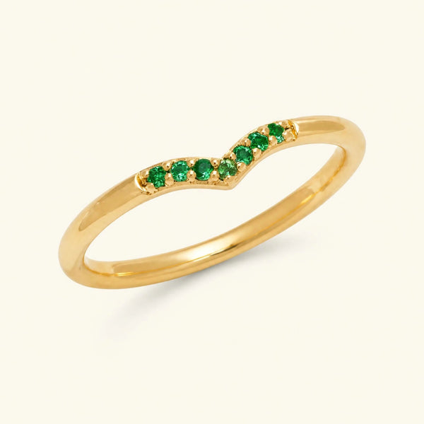 Bague chevron pavée d'émeraudes en or jaune