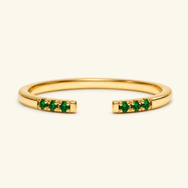 Fine open ring pavé emeralds in yellow gold