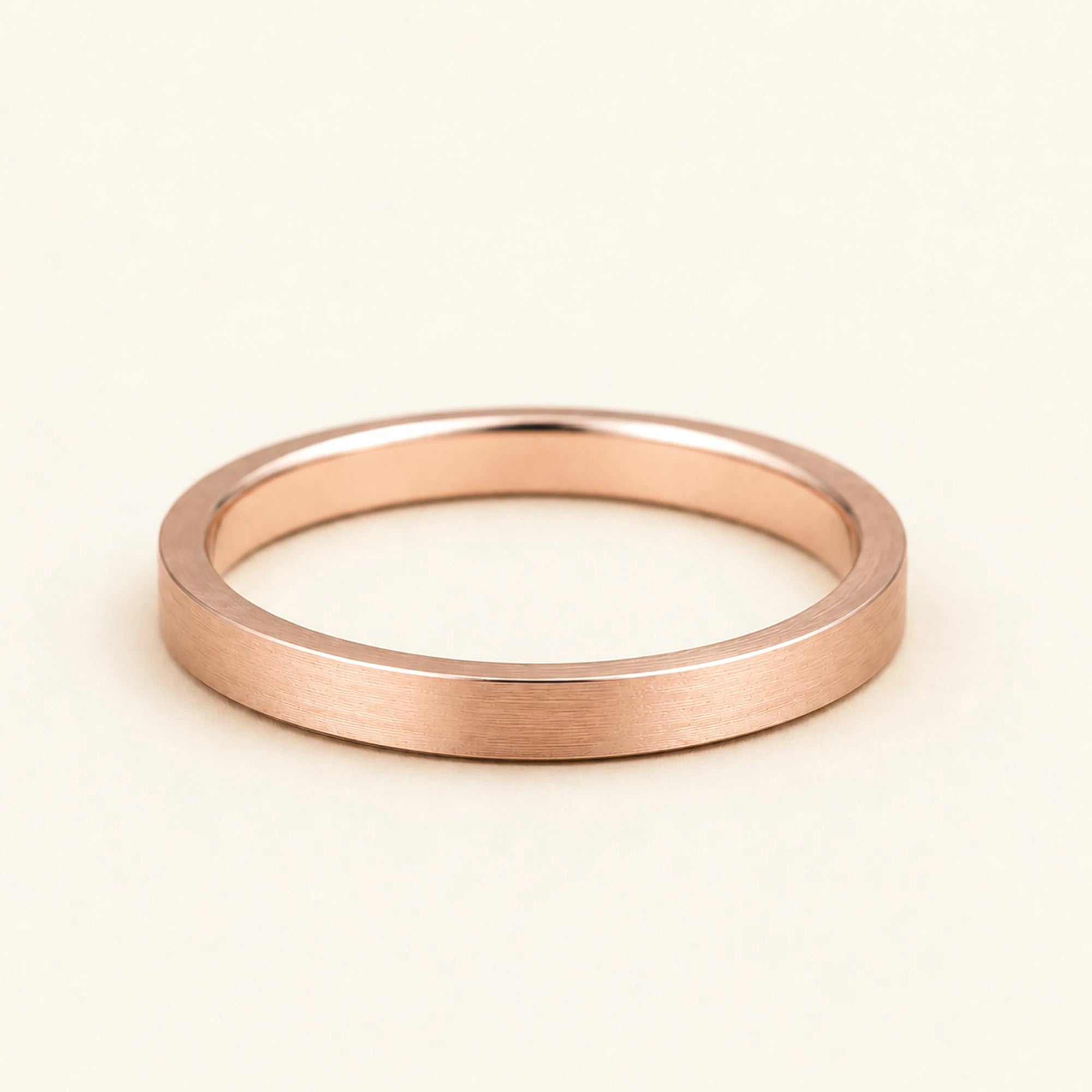 Kanso brushed flat wedding band in 18k rose gold, matte flat ring