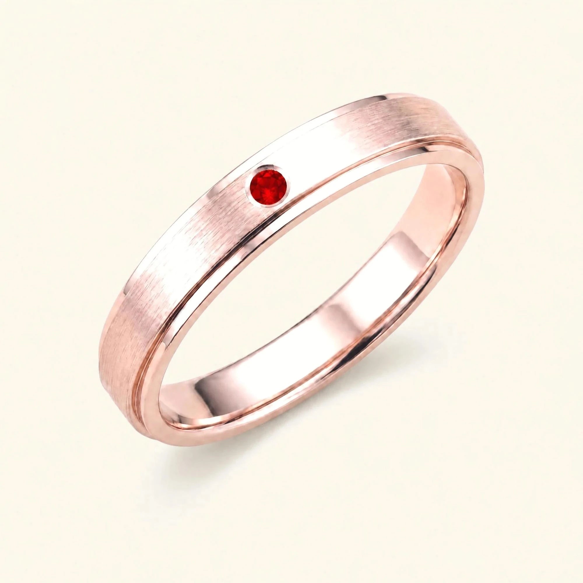Dhruva 18K rose gold ruby wedding ring, brushed bangle close-set