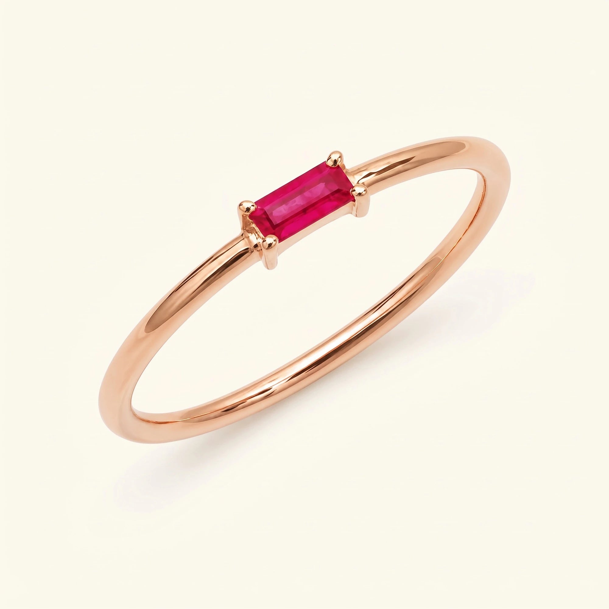 Shanti ruby ring vermeil rose gold, fine solitaire wedding ring red rectangular gemstone minimalist jewellery