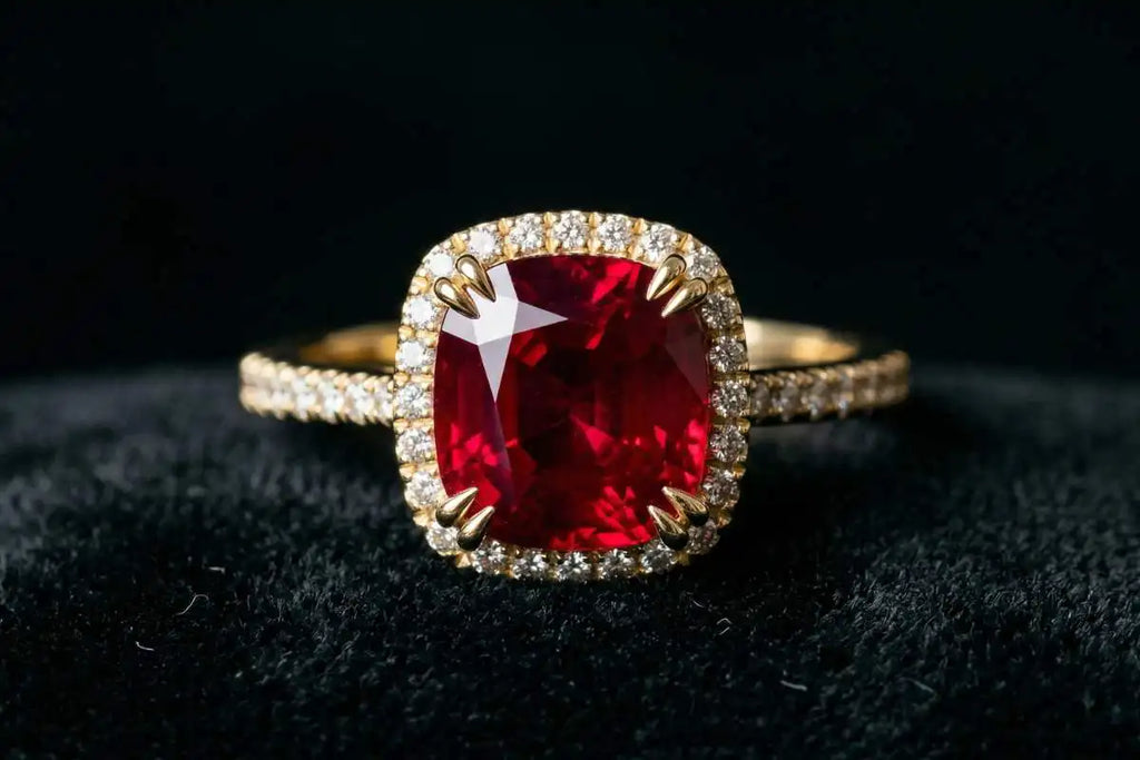 Pigeon blood ruby ring in 18K yellow gold, Mayuri collection