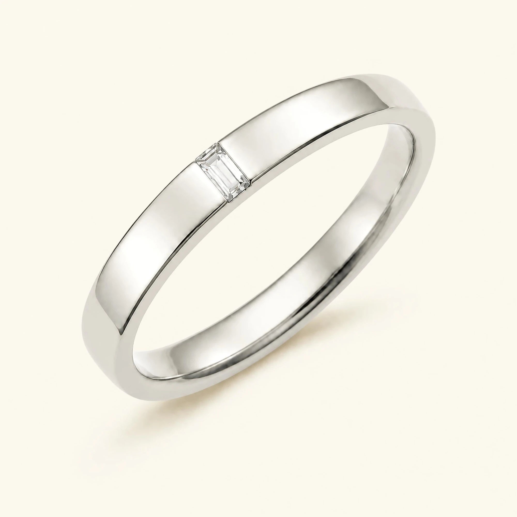Bague solitaire baguette de diamant blanc pour homme en or blanc
