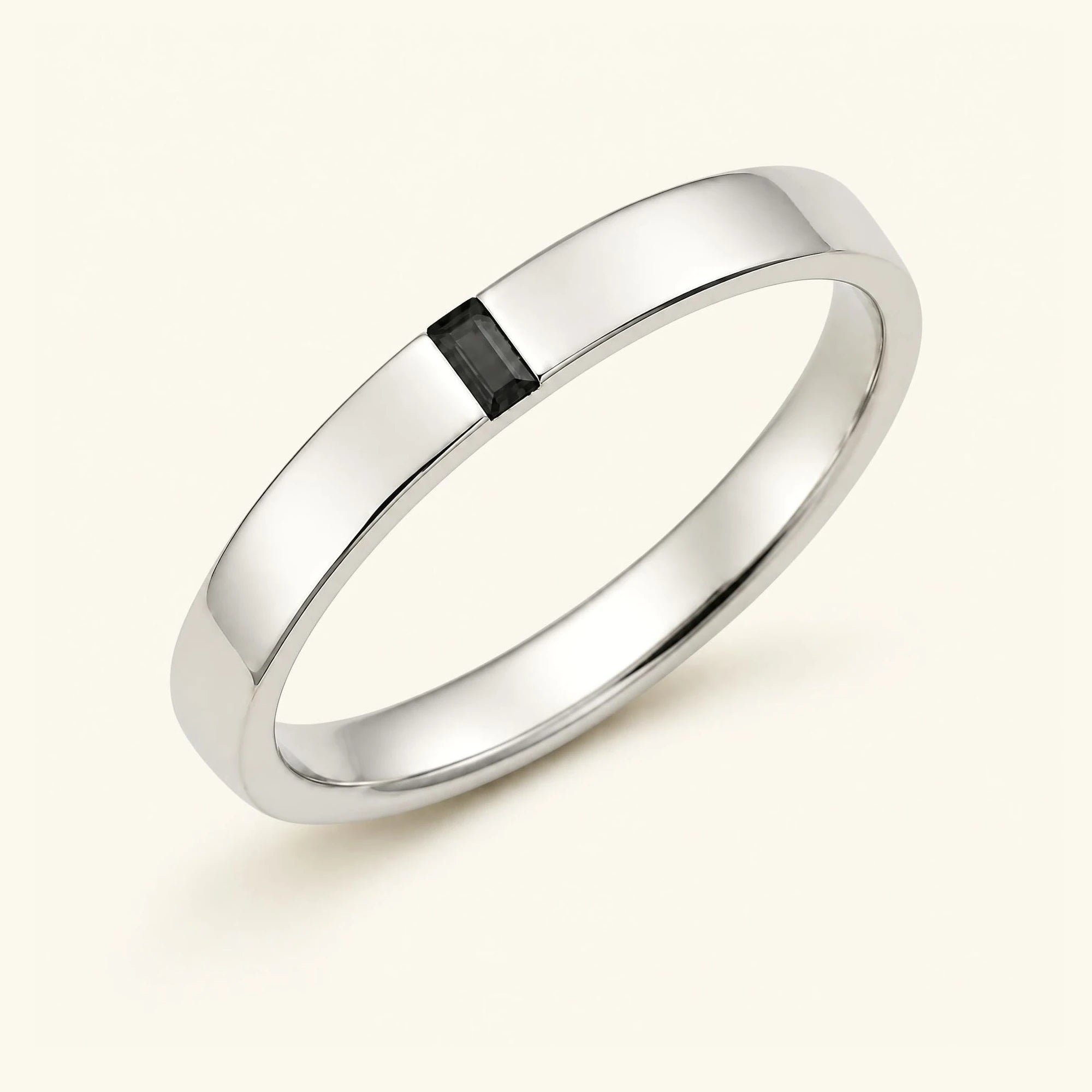 Bague solitaire baguette de diamant noir pour homme en or blanc