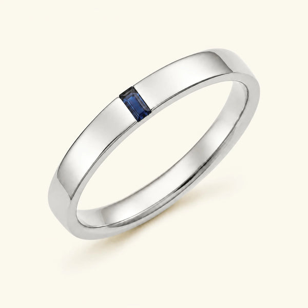 Bague solitaire baguette de saphir pour homme en or blanc