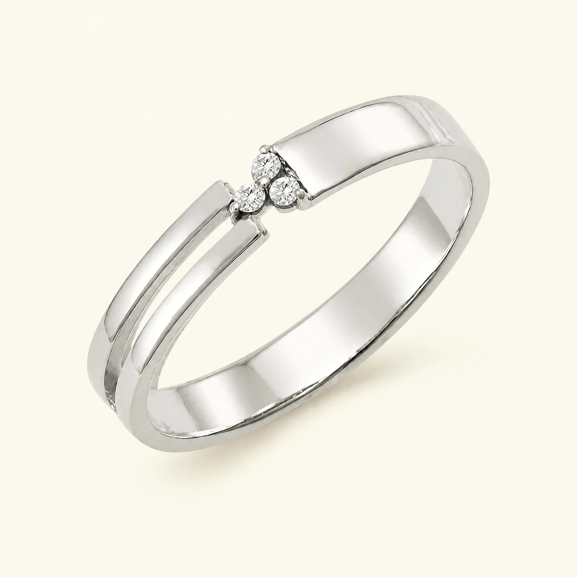 Bague trois pierres de diamants blancs pour homme en or blanc