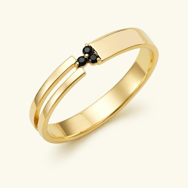 Bague trois pierres de diamants noirs pour homme en or jaune