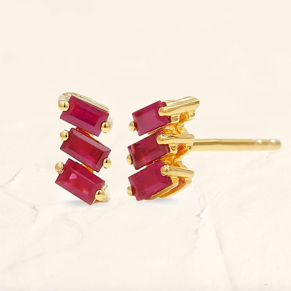 Jivane ruby ​​baguette earrings, side view