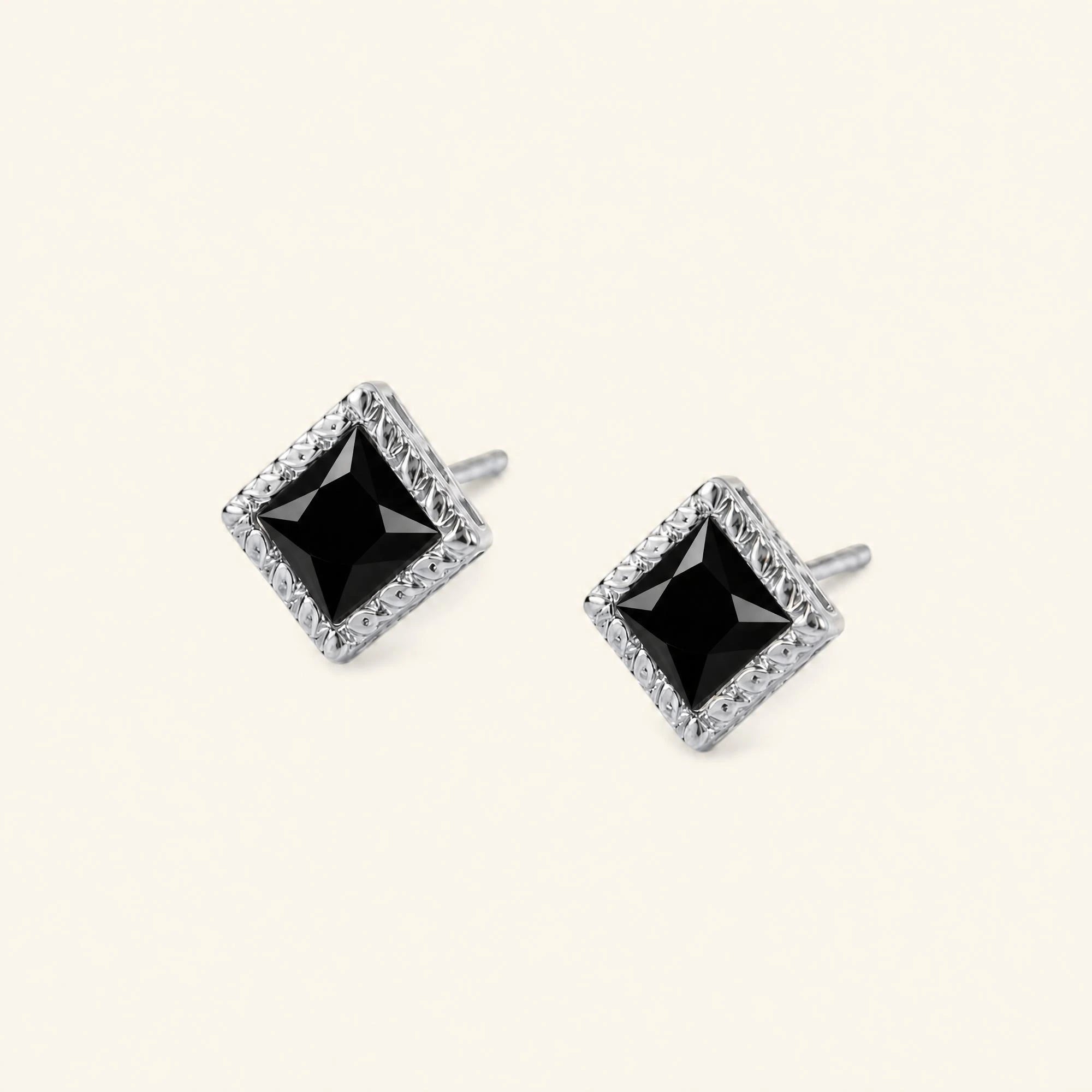 Indrani black diamond earrings, princess cut in twisted rope setting, 18K white gold