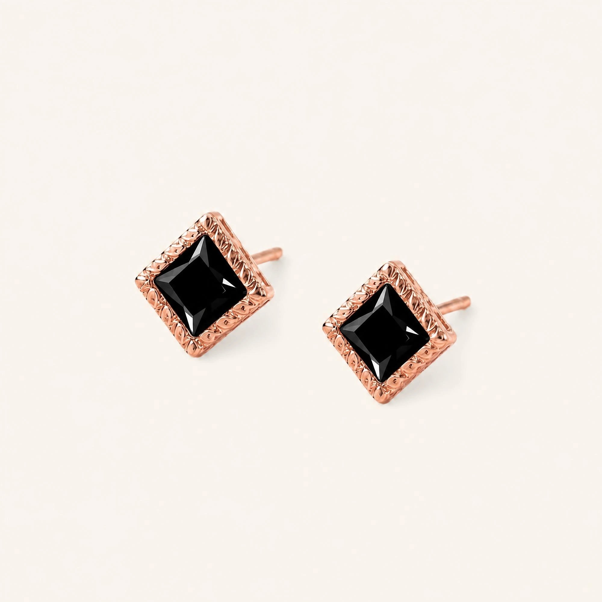 Indrani black diamond earrings, princess cut in twisted rope setting, 18K rose gold