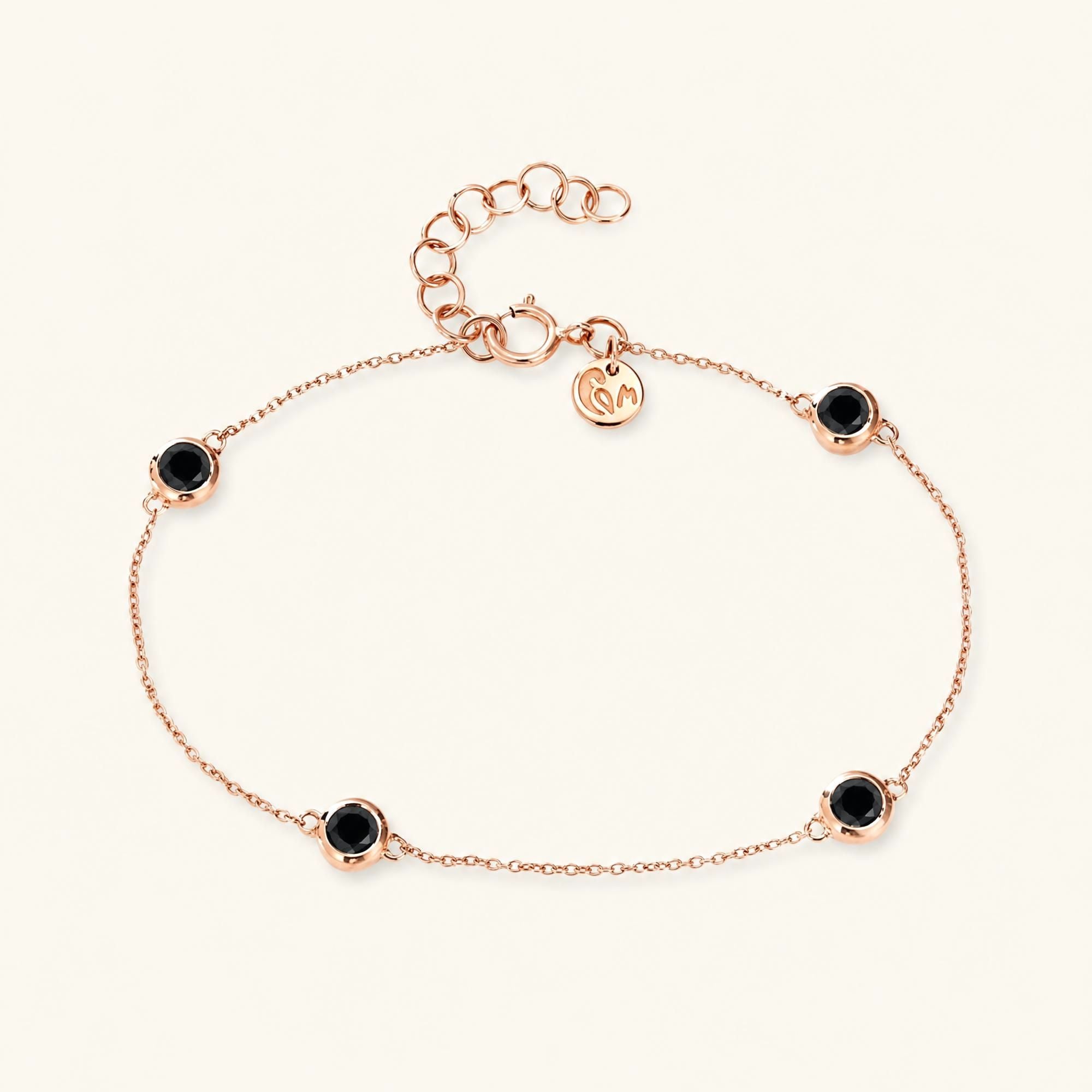 Black diamond bezel bracelet in rose gold