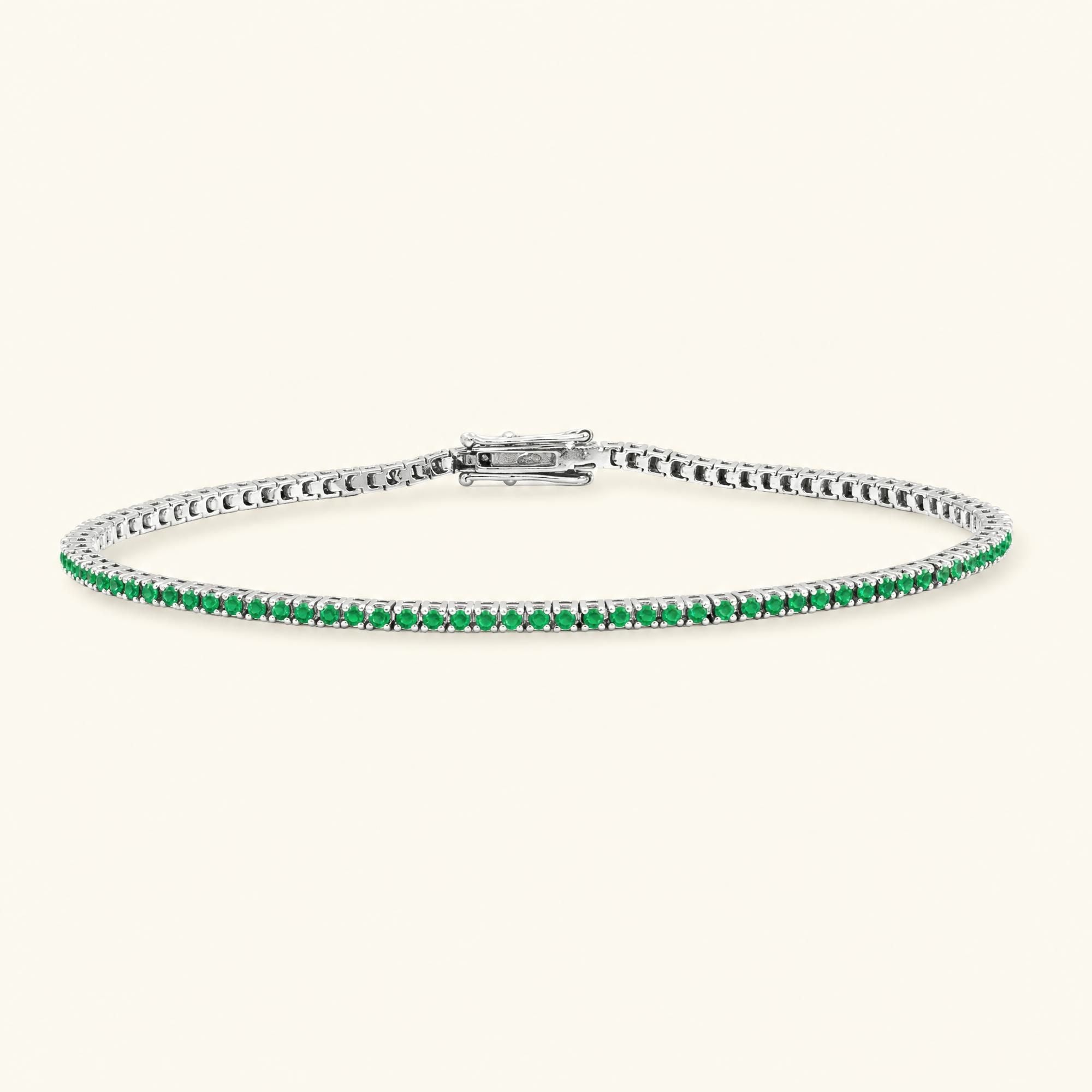 Emerald tennis bracelet rivière white gold 18K