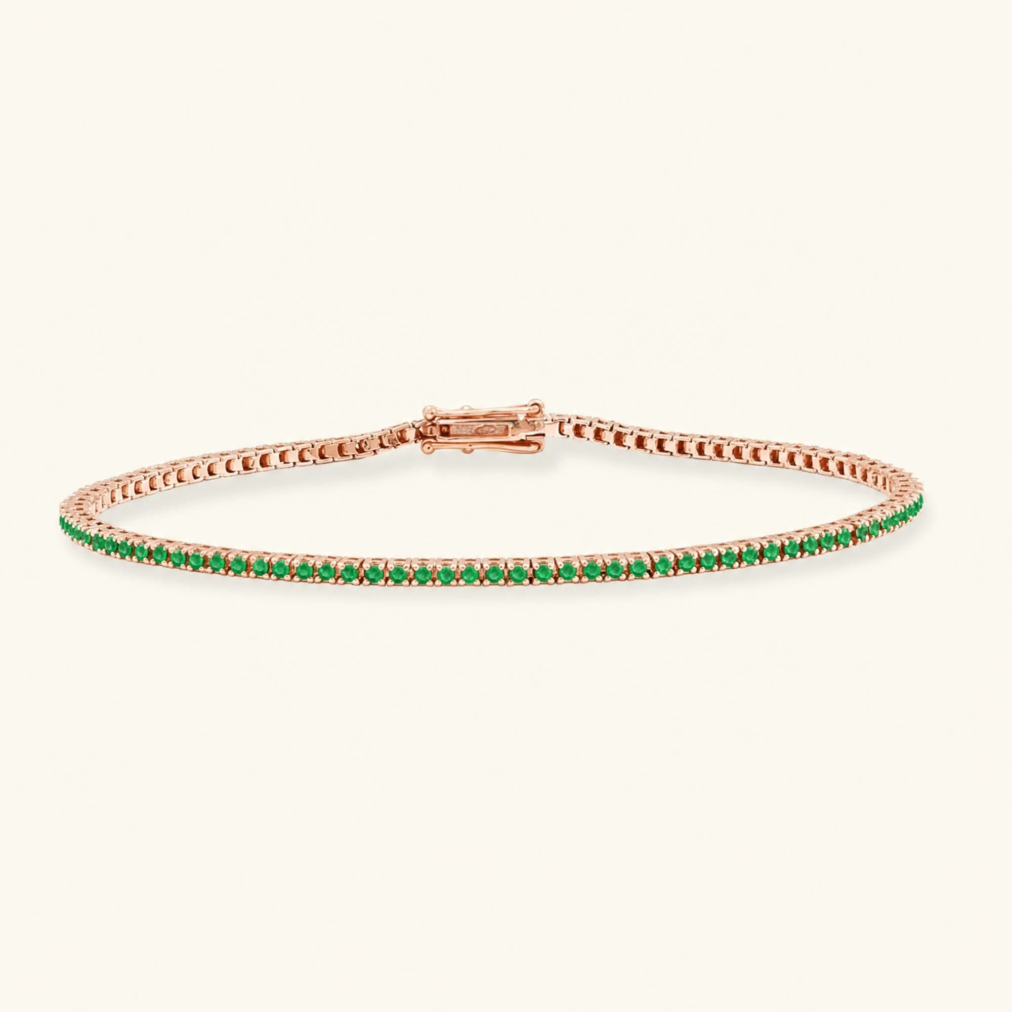 Emerald tennis bracelet rivière rose gold 18K