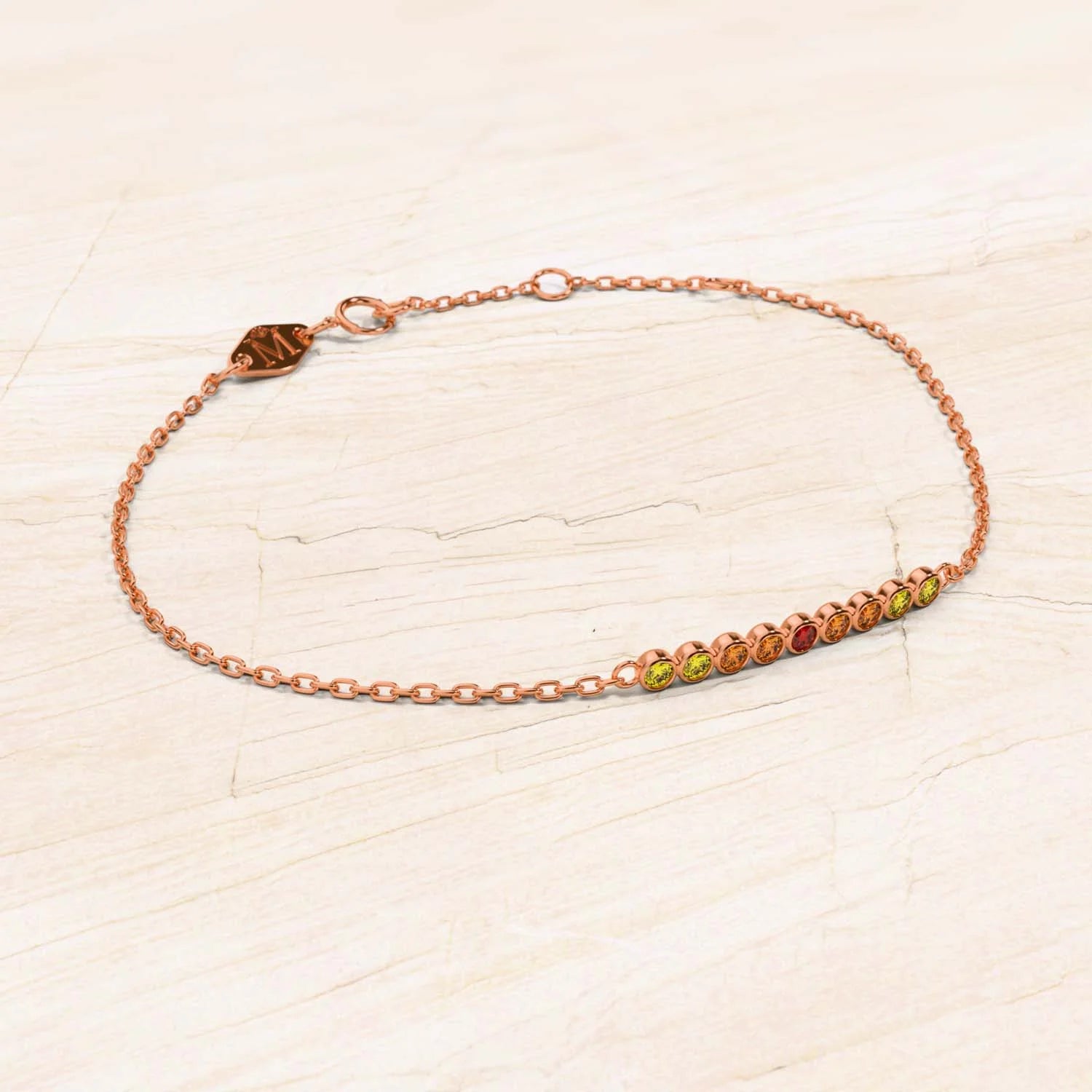 Bracelet or rose noor pour femme saphir orange