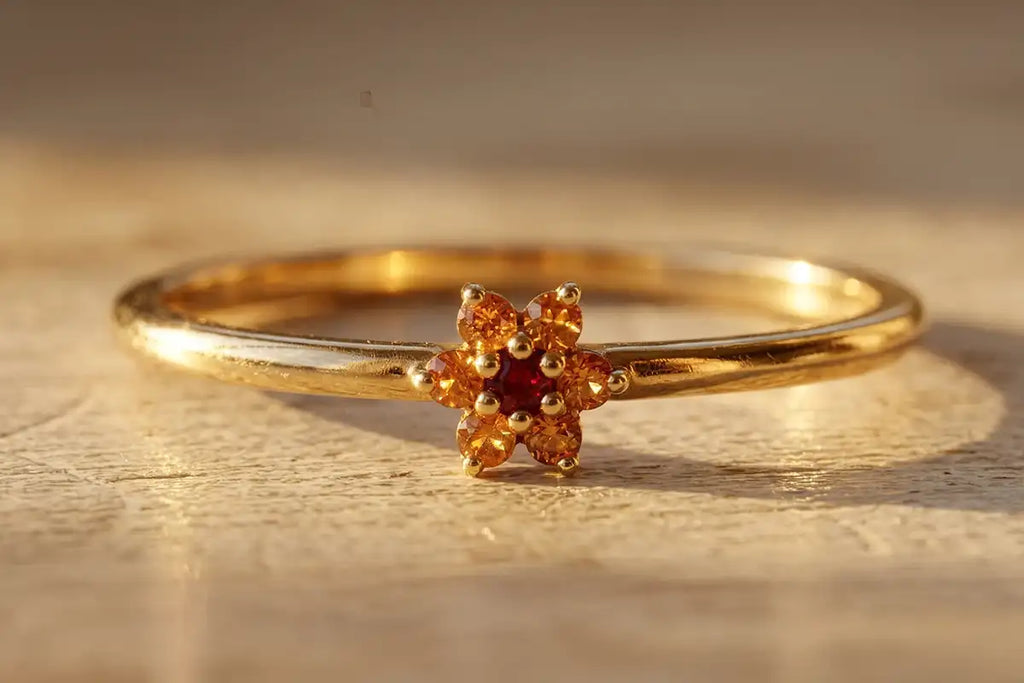 A piece from the Mayuri Sunset Sapphire collection, 18K gold