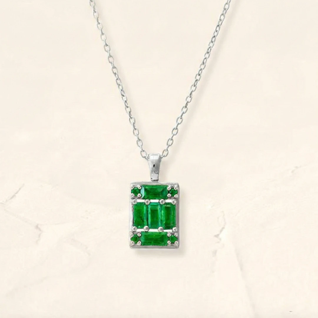 Alma emerald geometric necklace white gold
