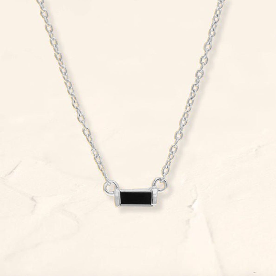 Collier baguette diamant noir Shanti or blanc