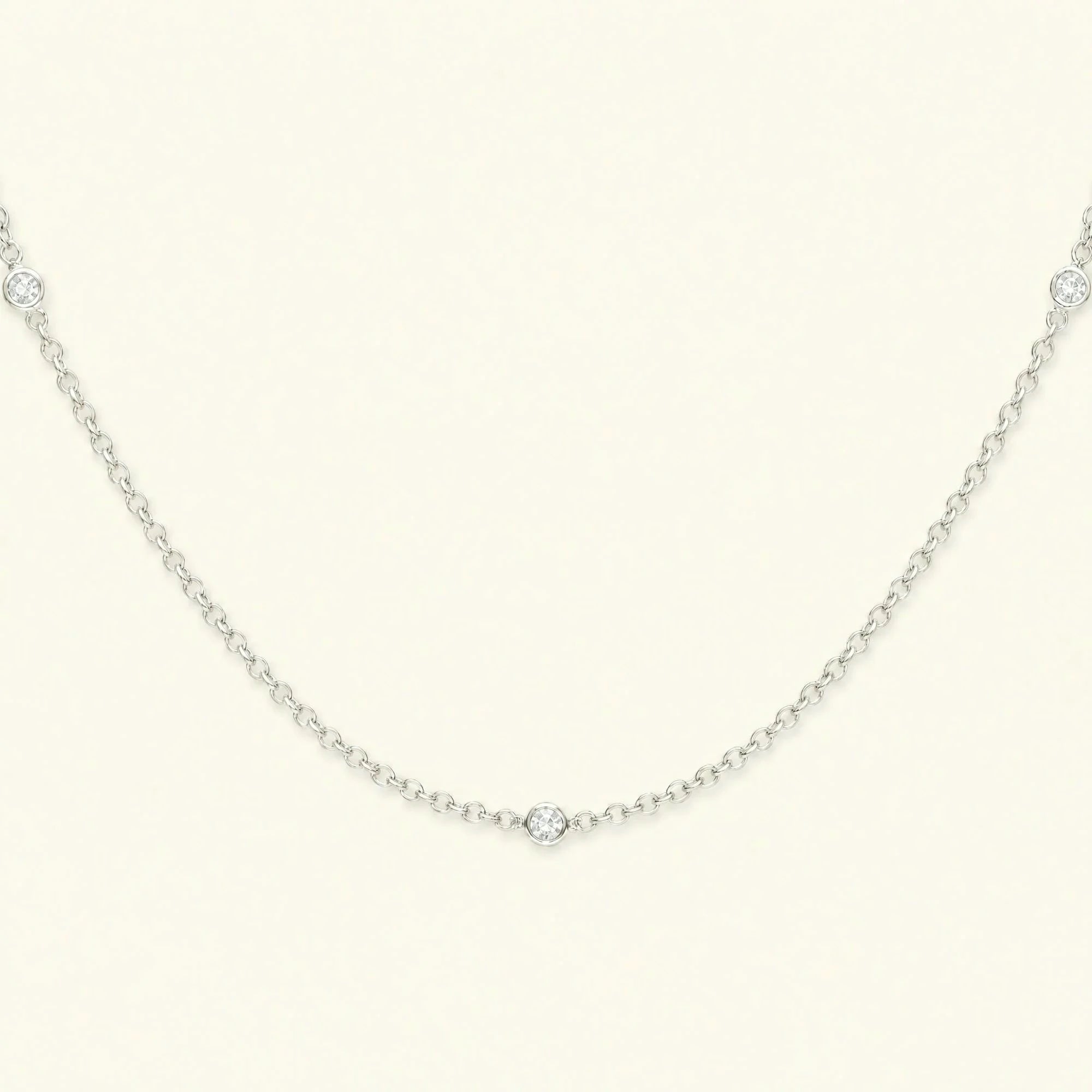 Asonya 18K white gold diamond necklace, 3 natural close-set diamonds